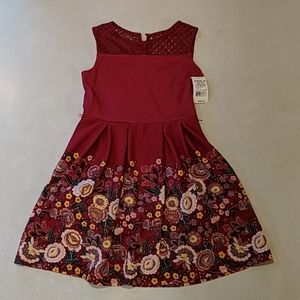 Knitworks dress, maroon with color flower, size 10